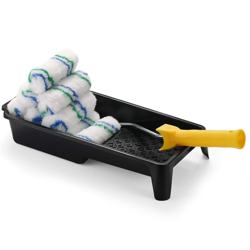 NANJA 4 Inch Paint Roller Tray Set, Modern Black Mini Paint Tray, 10 Premium Roller Naps, Sturdy Roller Frame, Perfect For House Painting Edges - Image 1